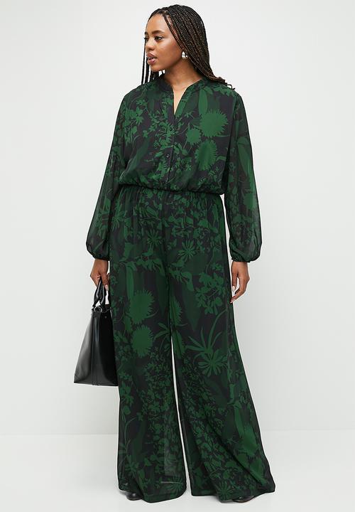 edit - Plus balloon sleeve wideleg printed jumpsuit - midnight garden floral