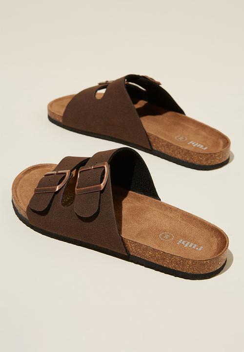 Cotton On - Rex double buckle slide - rich brown micro