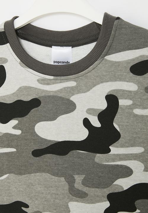 Pop Candy - Camo sweat top - grey & white