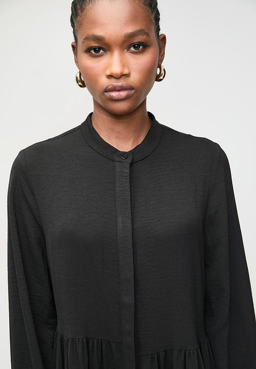 Superbalist - Mandarin collar asym babydoll dress - black