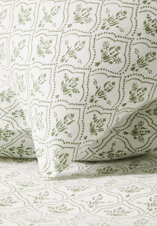 Sixth Floor - Brushed Cotton Winter Motif Duvet - White & Green