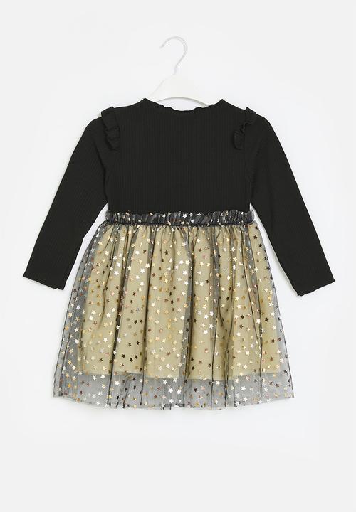 Pop Candy - Rib & mesh dress - black