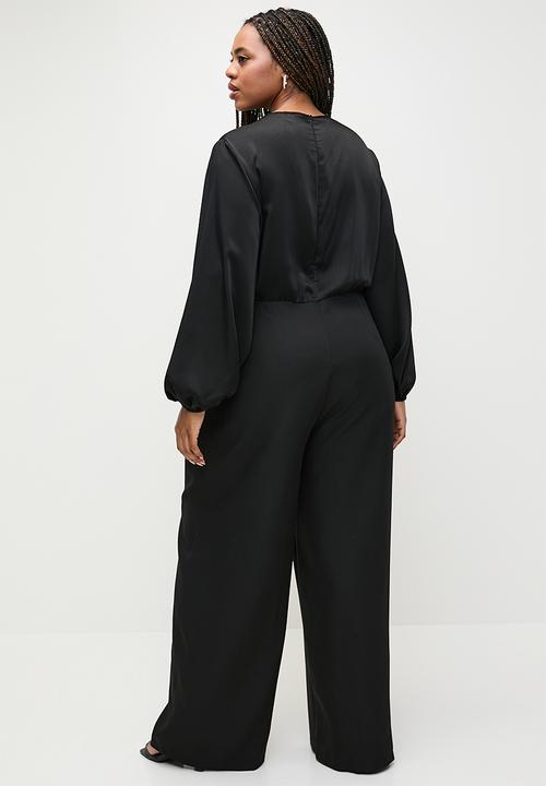 edit Plus - balloon sleeve keyhole detail jumpsuit - black