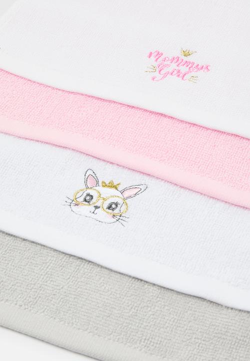 Pop Candy - 4 Pack face towel set - pink & white