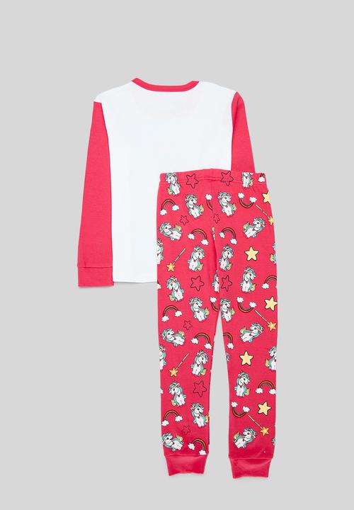 Pop Candy - Unicorn print pj set - red & white