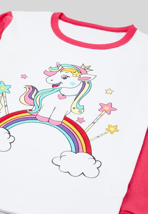 Pop Candy - Unicorn print pj set - red & white