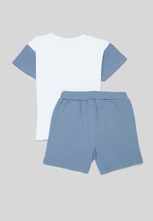 Pop Candy - Printed short & tee set - blue & white