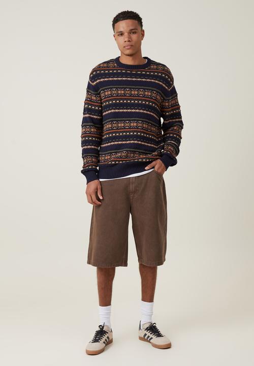 Cotton On - Garage knit - navy tan pattern 