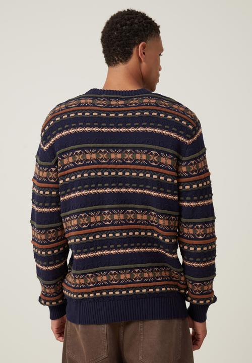 Cotton On - Garage knit - navy tan pattern 