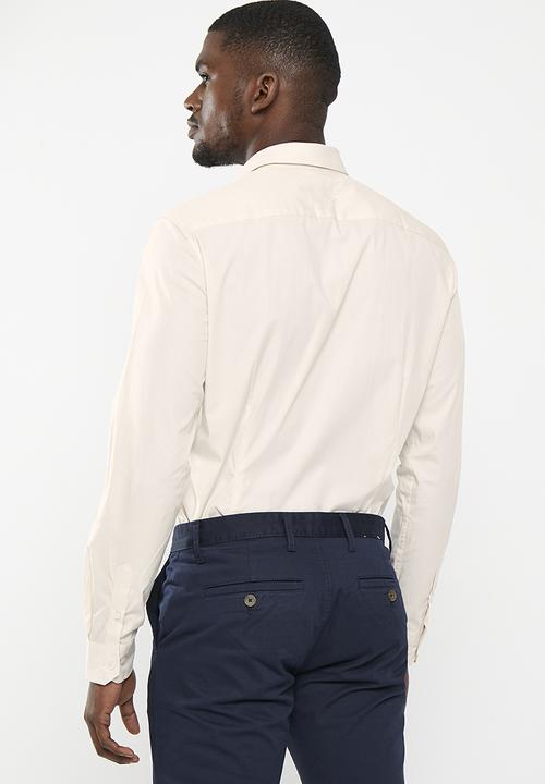 POLO -  Mens slim stretch long sleeve shirt - stone
