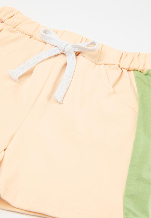 Pop Candy - Colour block top & bottom set-ecru/ pink & green
