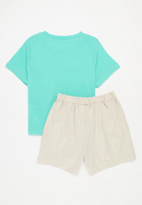 Pop Candy - Tee and Short set - aqua blue & grey