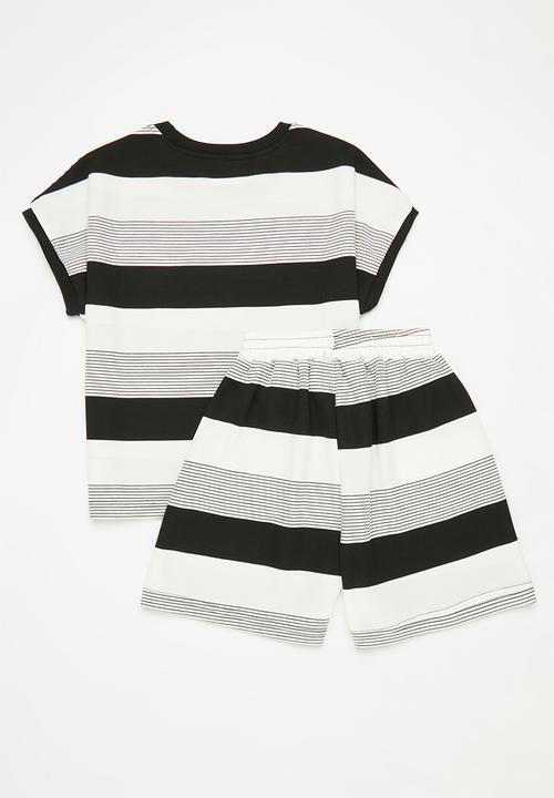 Pop Candy - Striped tee and short set - black and ecru