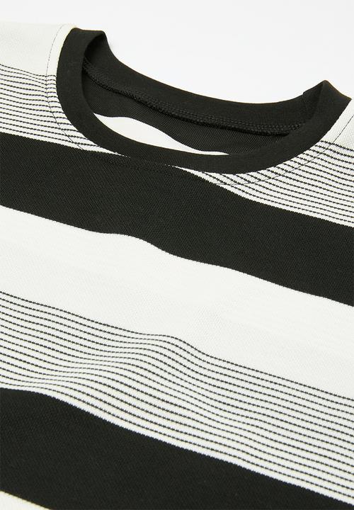 Pop Candy - Striped tee and short set - black and ecru