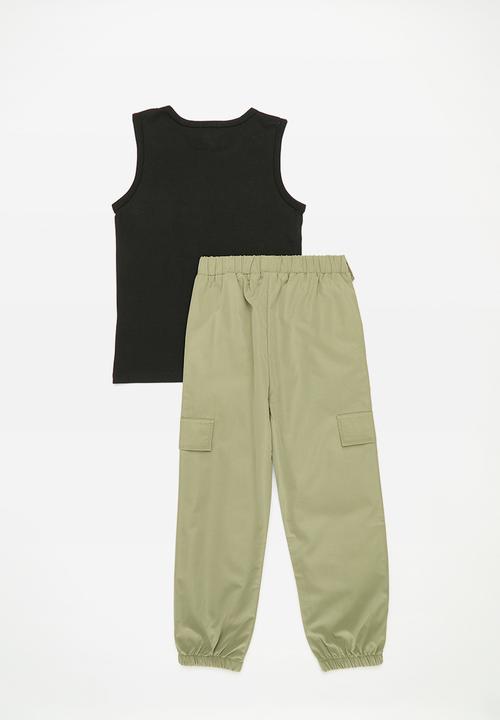Pop Candy - Vest & utility pants set-black & green