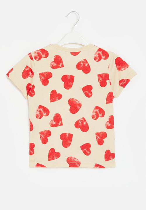 Pop Candy - Heart print tee - red & white
