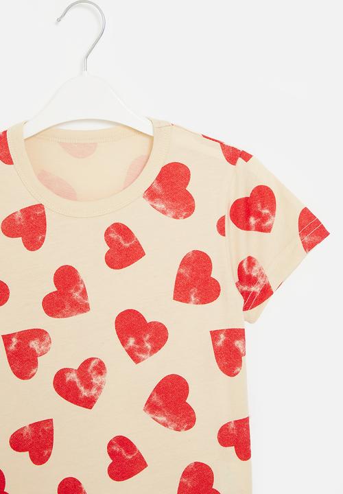 Pop Candy - Heart print tee - red & white