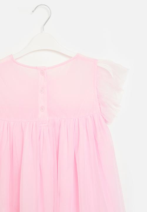 Pop Candy - Mesh Frilled sleeve dress - pink