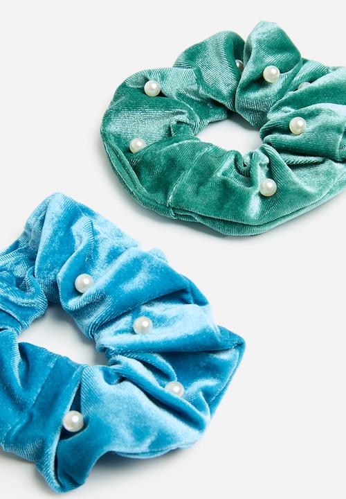 Superbalist - 2 pack hair scrunchies - green/blue
