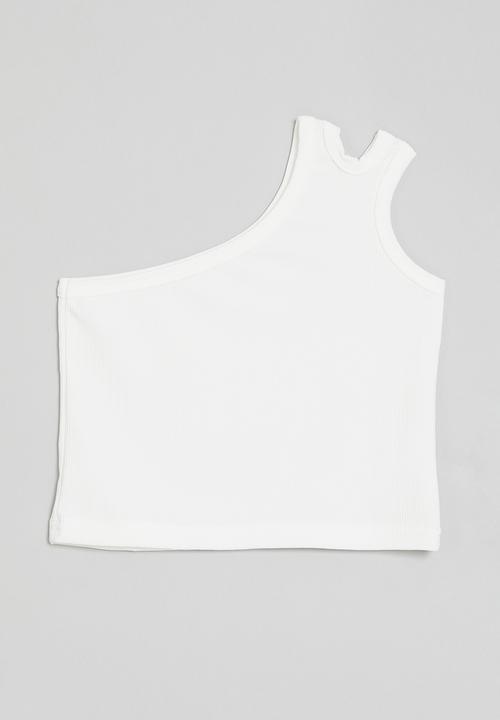 Pop Candy - One shoulder cropped tank - white