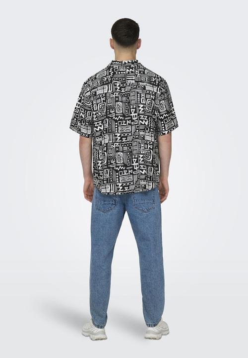 Only & Sons - Onsbold life rlx short sleeve aop shirt - black