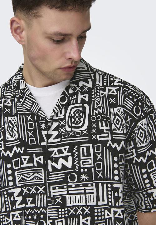 Only & Sons - Onsbold life rlx short sleeve aop shirt - black