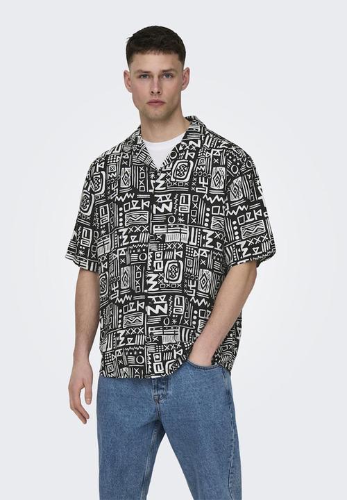 Only & Sons - Onsbold life rlx short sleeve aop shirt - black