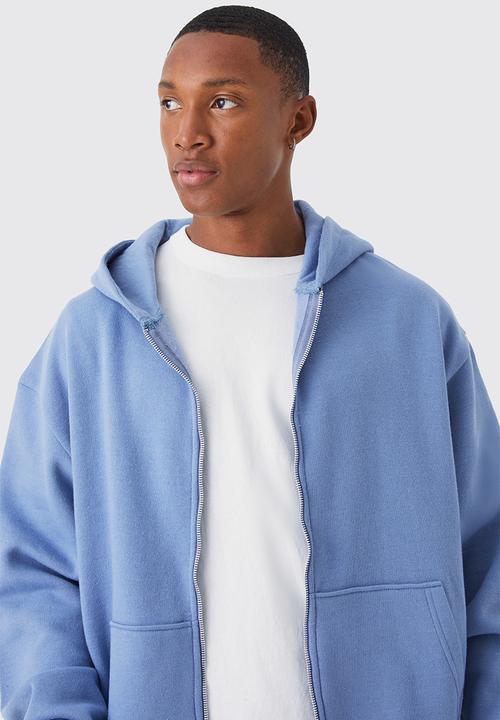 Oversized boxy zip through hoodie - dusty blue