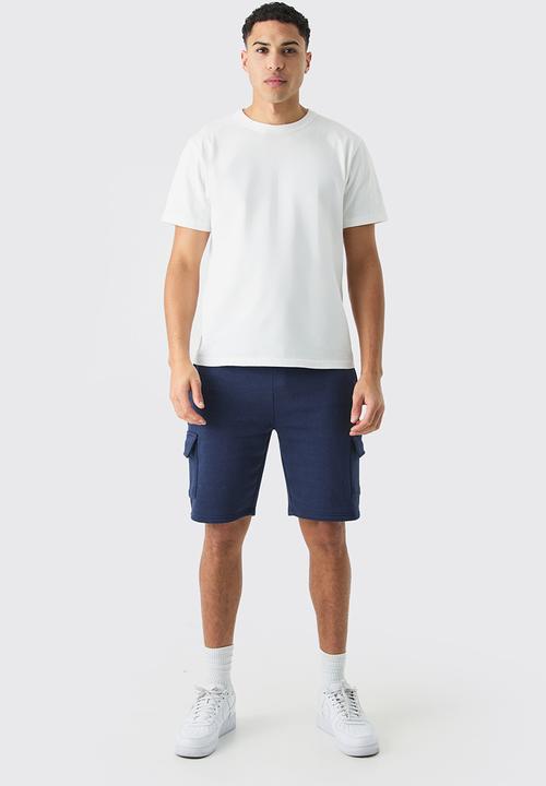 boohooMAN - Slim mid cargo jersey short - navy