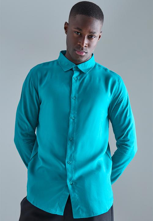 boohooMAN - Plain viscose long sleeve shirt - blue