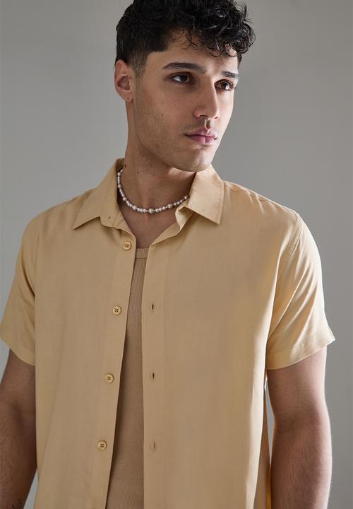 boohooMAN - Plain viscose short sleeve shirt - taupe