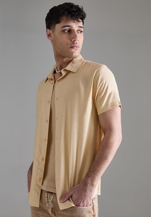 boohooMAN - Plain viscose short sleeve shirt - taupe
