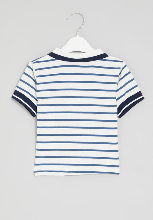 Pop Candy - Striped golf shirt - blue & white