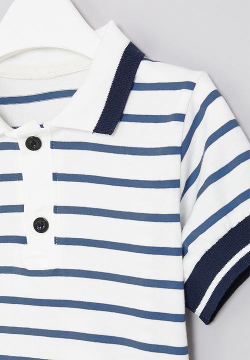 Pop Candy - Striped golf shirt - blue & white