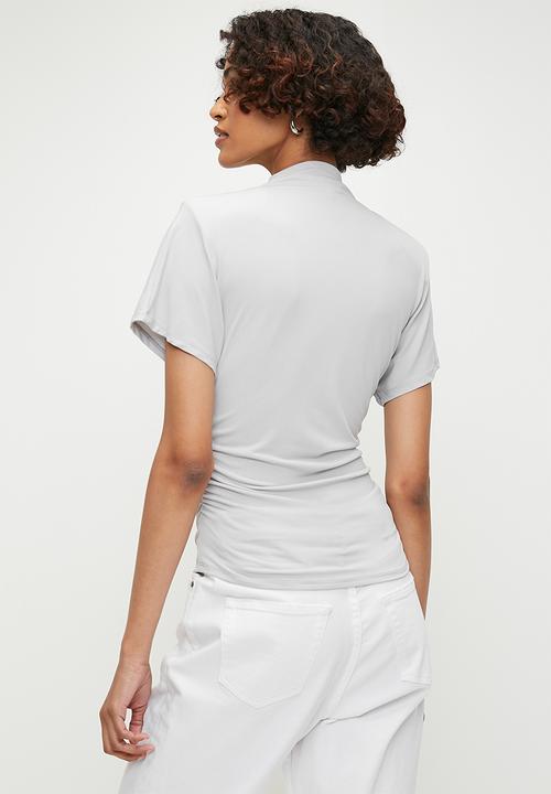 edit - High neck drape top - dark grey