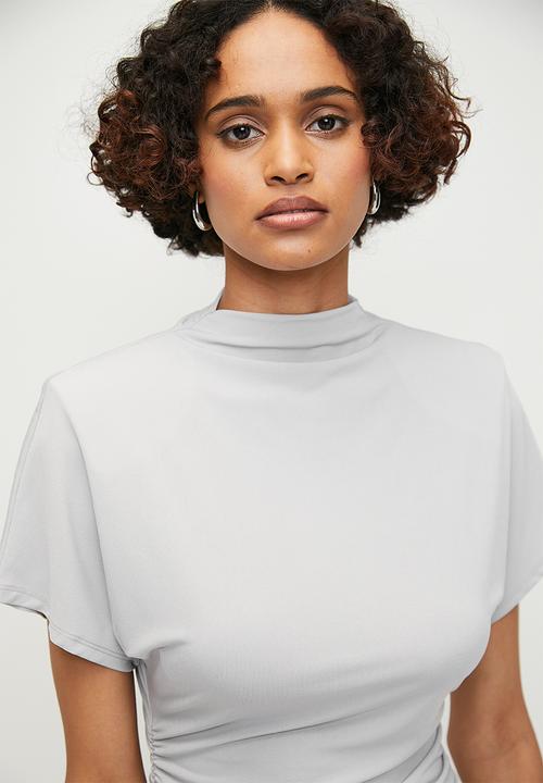 edit - High neck drape top - dark grey
