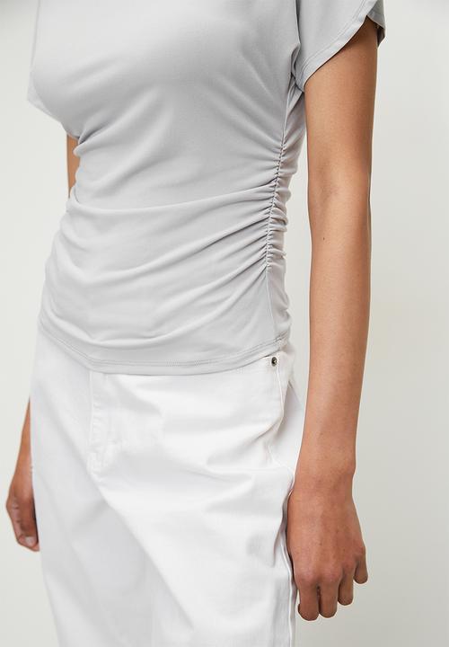 edit - High neck drape top - dark grey