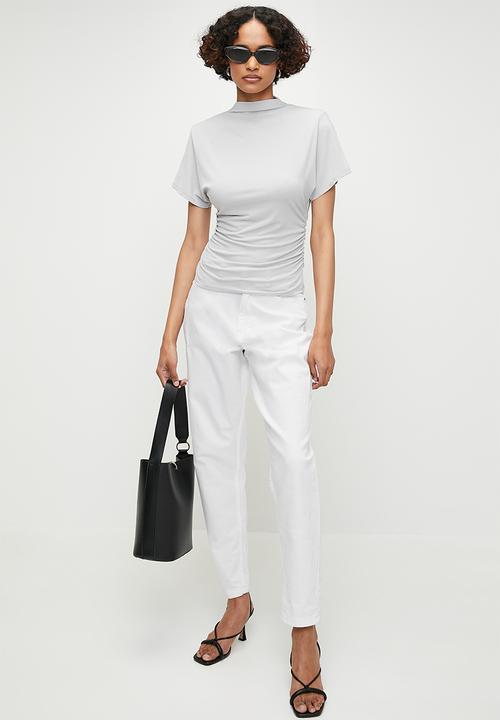 edit - High neck drape top - dark grey