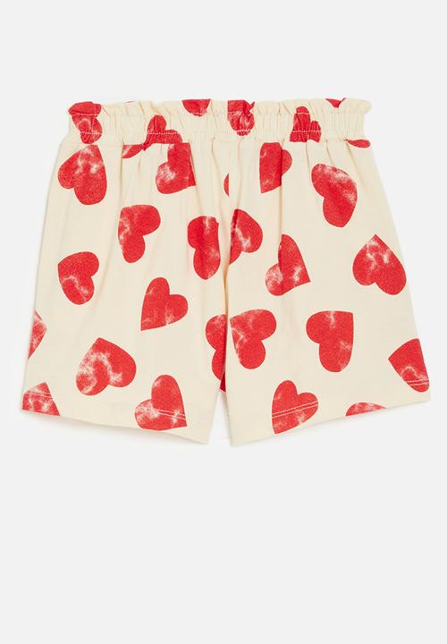 Pop Candy - Heart print shorts - red & white
