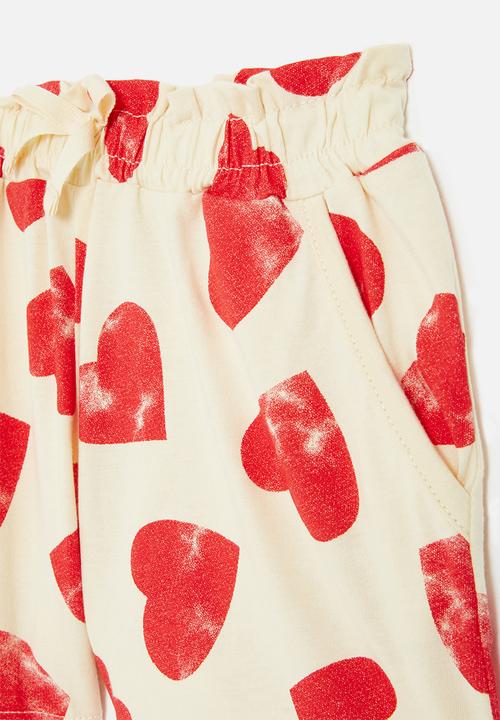 Pop Candy - Heart print shorts - red & white