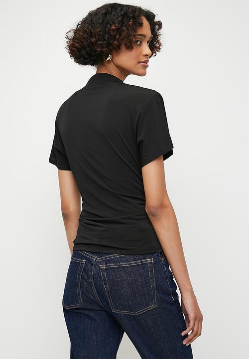 edit - High neck drape top - black