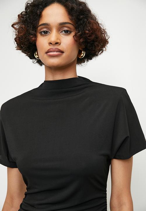 edit - High neck drape top - black