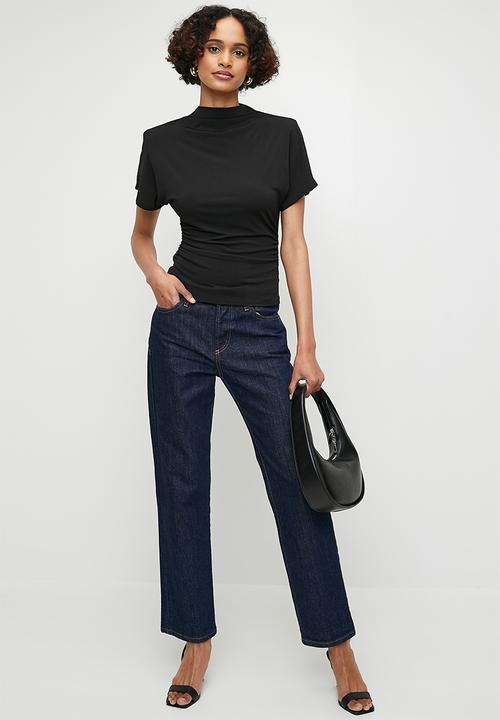 edit - High neck drape top - black