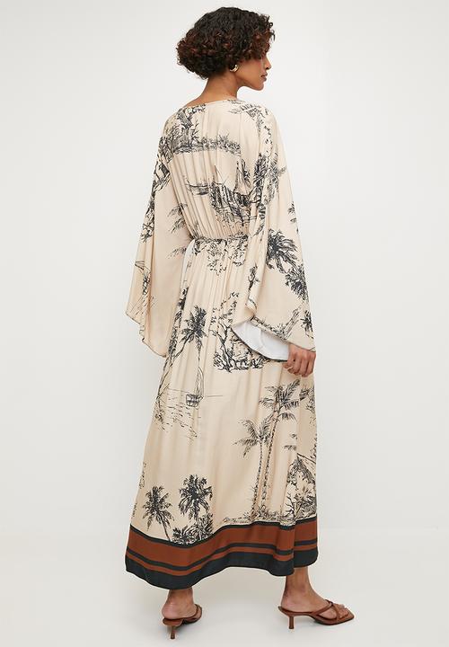 edit - Printed kimono sleeve dress - lazy day villeage border