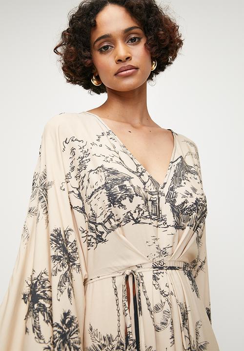 edit - Printed kimono sleeve dress - lazy day villeage border