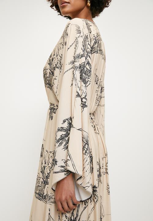 edit - Printed kimono sleeve dress - lazy day villeage border