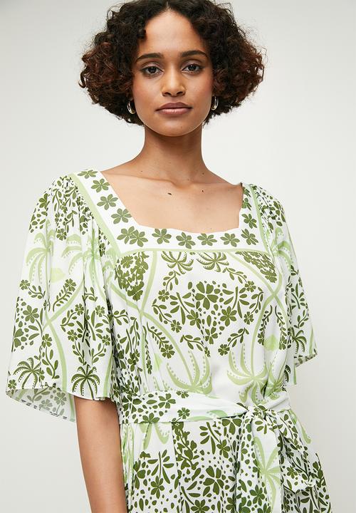 edit - Printed tunic dress with belt - fatigue border print