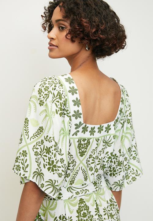 edit - Printed tunic dress with belt - fatigue border print