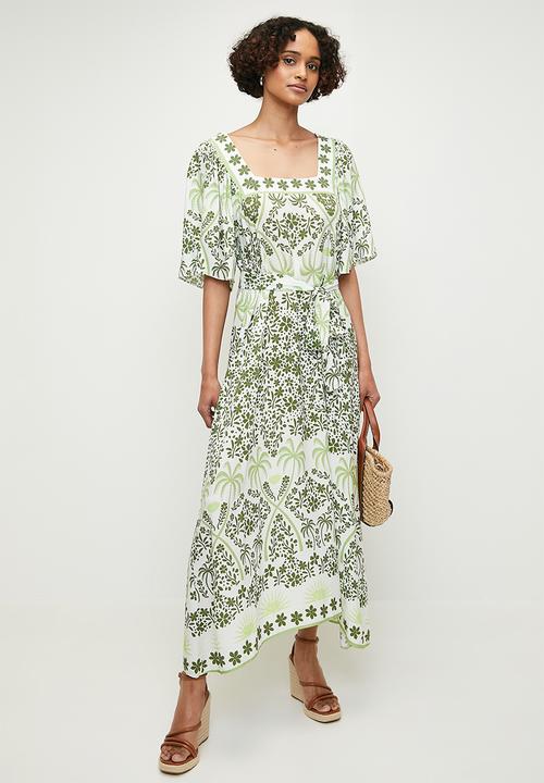 edit - Printed tunic dress with belt - fatigue border print