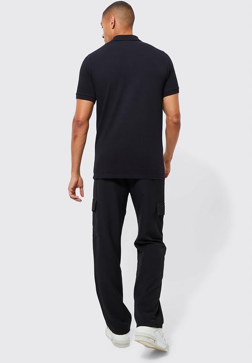 boohooMAN - Slim fit heart short sleeve pique polo - black